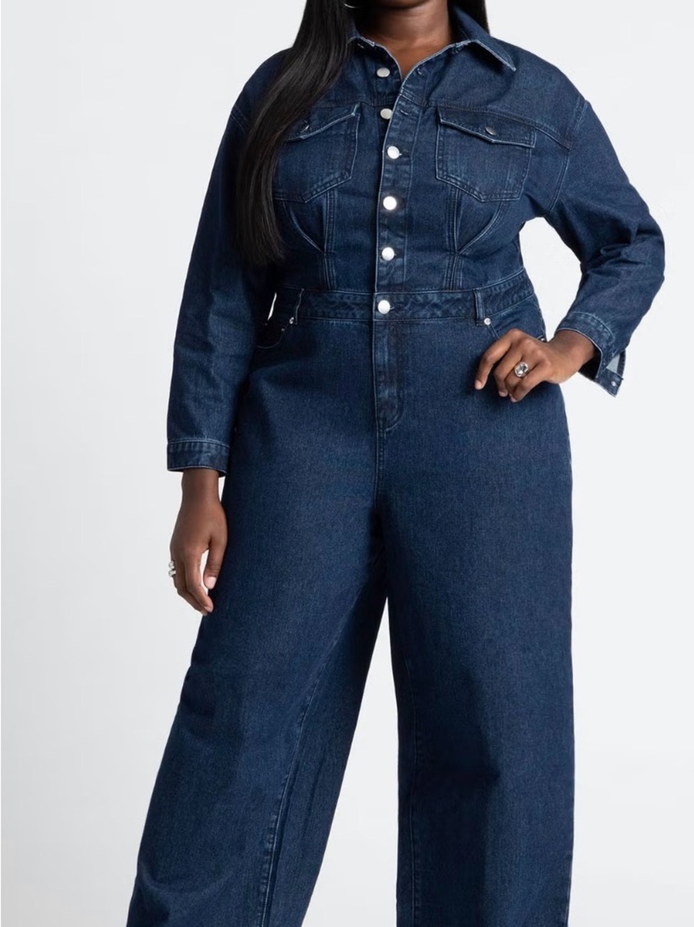 Eloquii Women’s Dark Blue Denim Jumpsuit - Picture 1 of 4